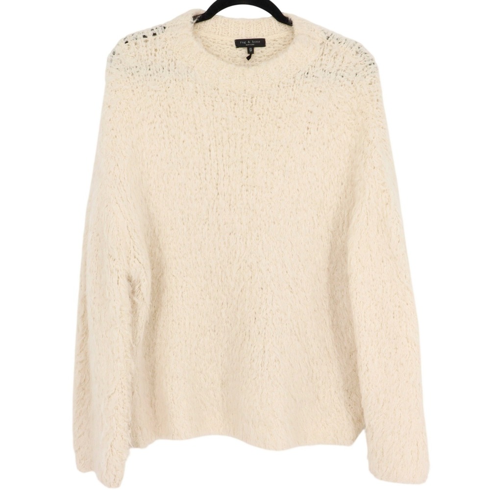Rag & Bone Womens Ivory Alpaca Wool Blend Shaggy Fuzzy Crewneck Sweater Size XS